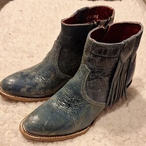 Womens Ferrini Blue Leather Awesome! Anke Boots Size 8.5